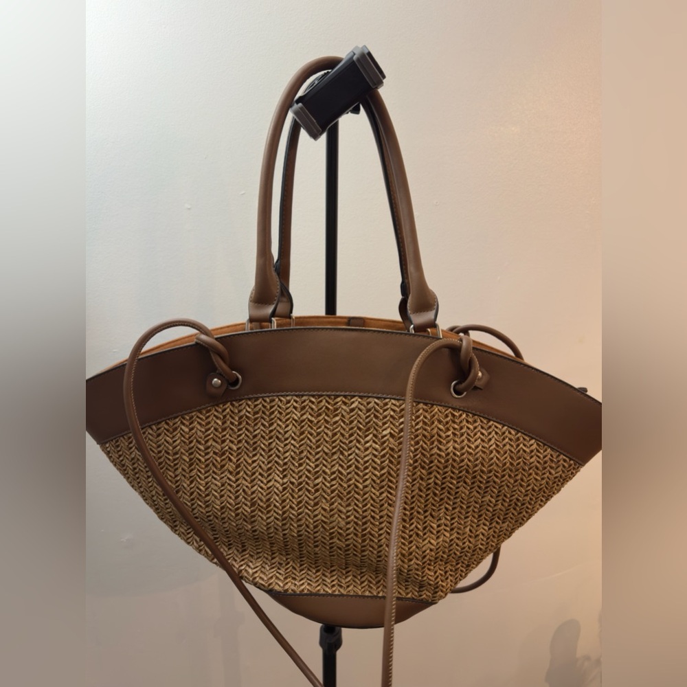 Brown and Tan Woven Tote Bag